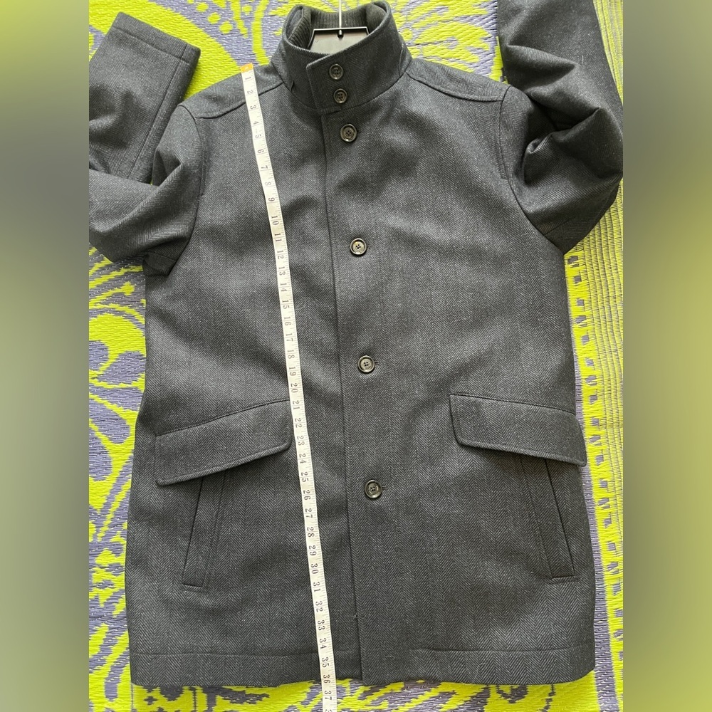 HUGO BOSS Coxtan Virgin Tweed Wool Blend Coat With Bib Charcoal Sz 46R Car Coat - Picture 14 of 16